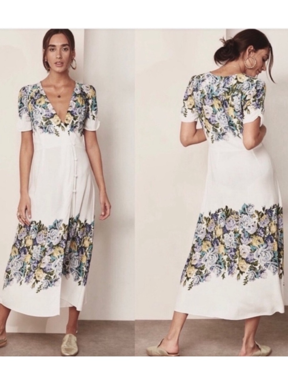 Free People Jaimie Floral Print Midi Dress Size S Boho Prairie Cottagecore Chic